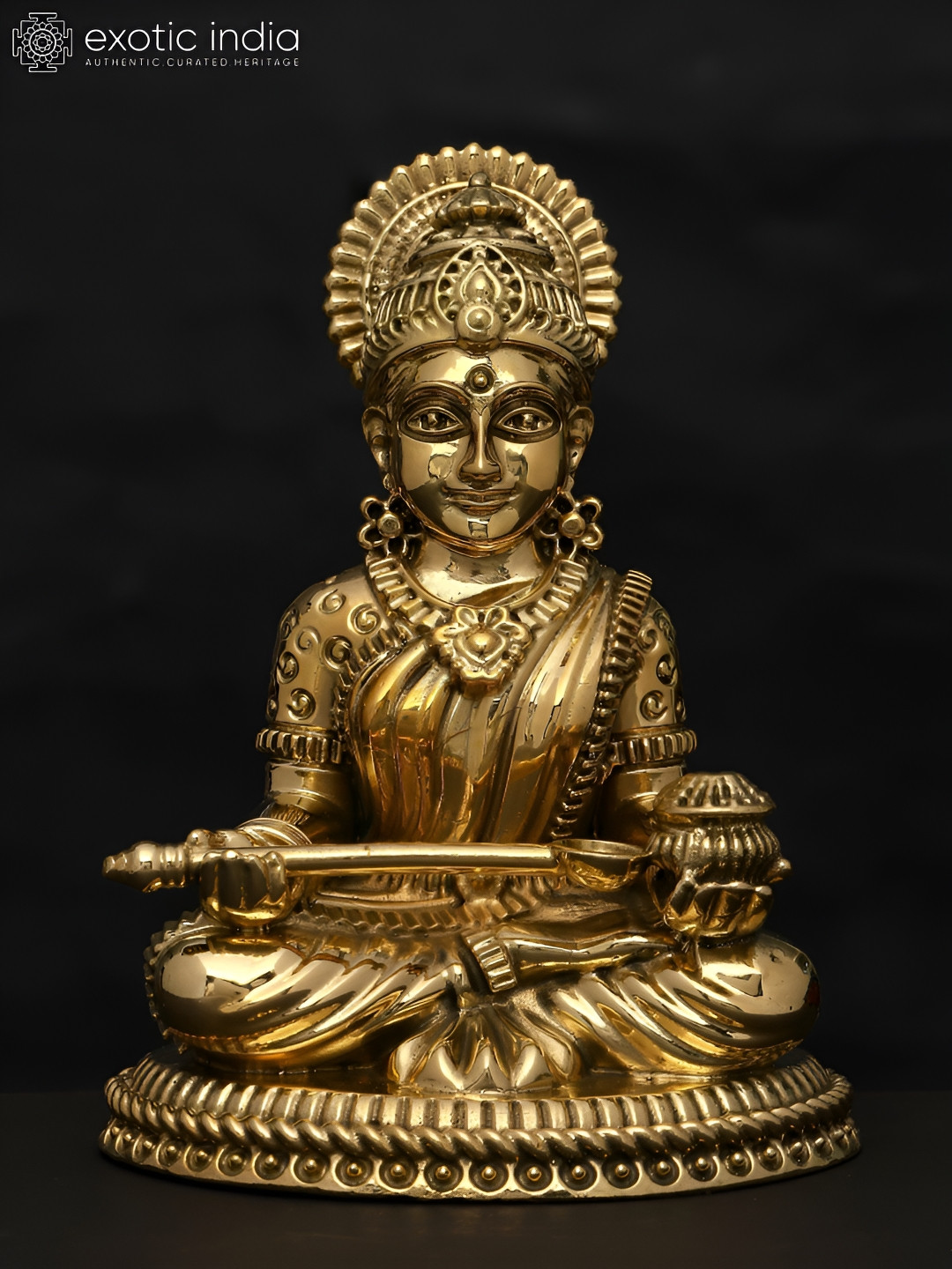 Exotic India Sitting Goddess Annapurna Gold Brass Metallic Prayer Room Small Showpiece - 6 Inches