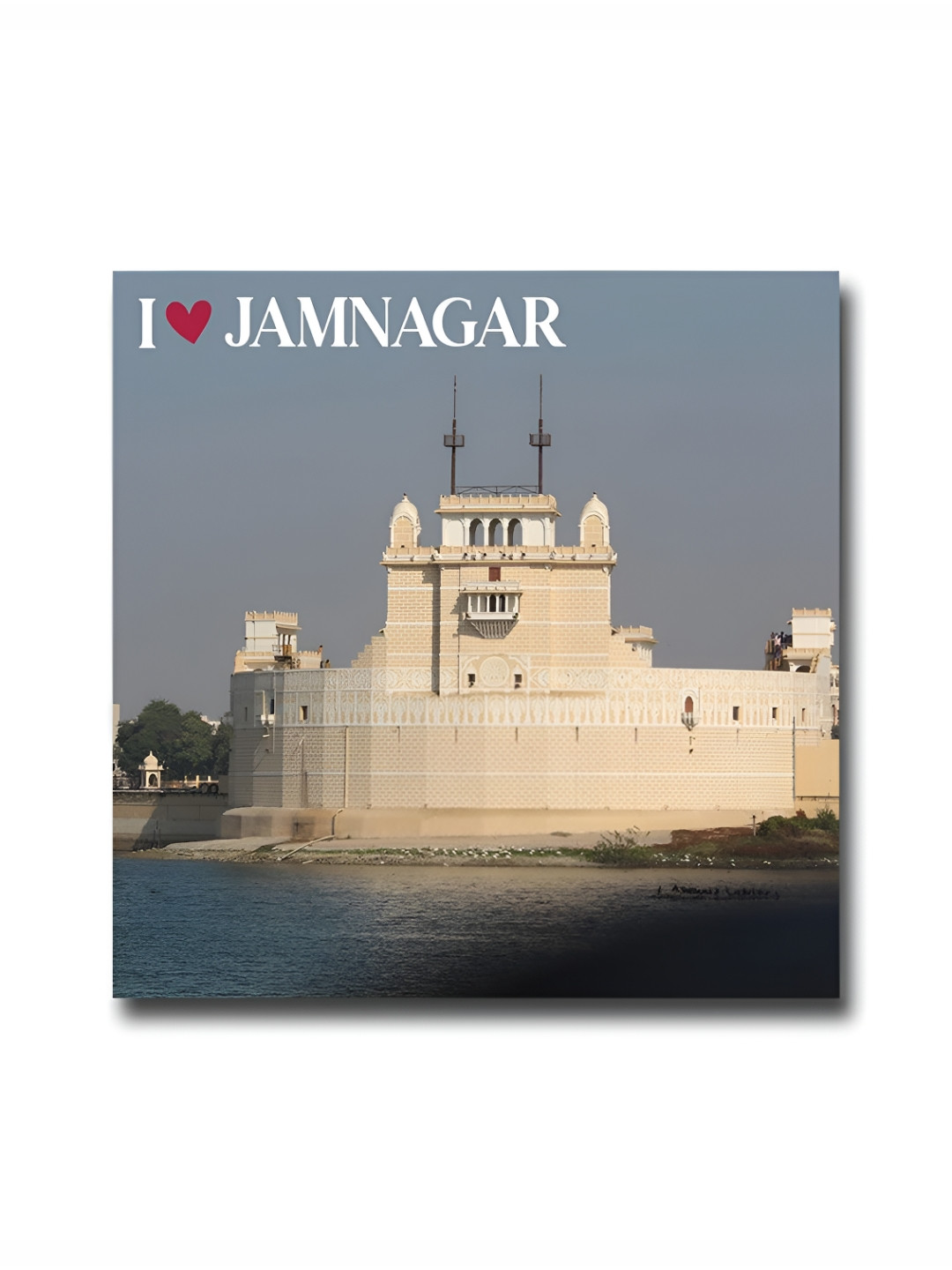 ARTBUG Grey & Beige I love Jamnagar City Printed Wooden FridgeMagnet
