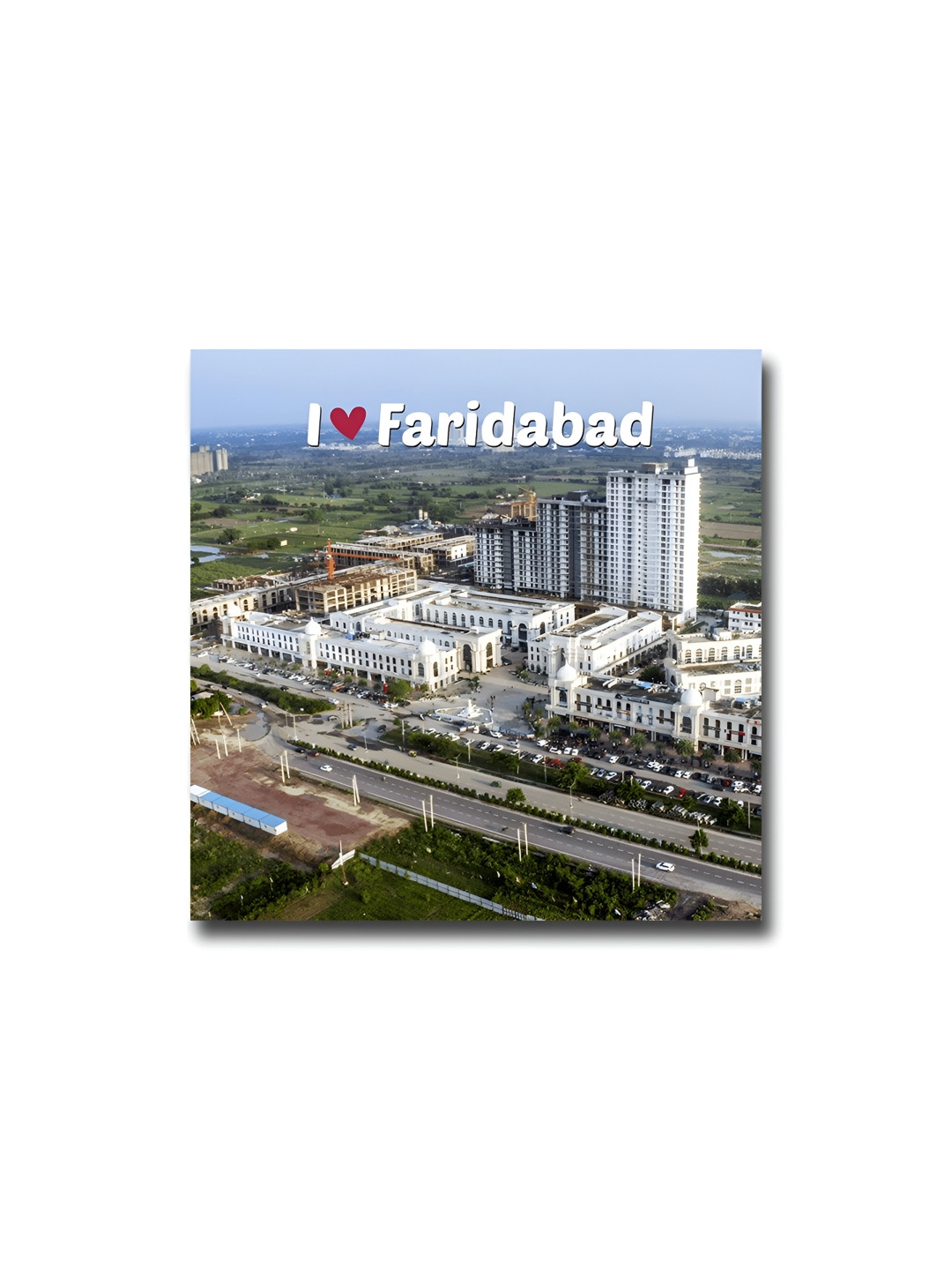 ARTBUG Green & White I love Faridabad City Printed Wooden FridgeMagnet