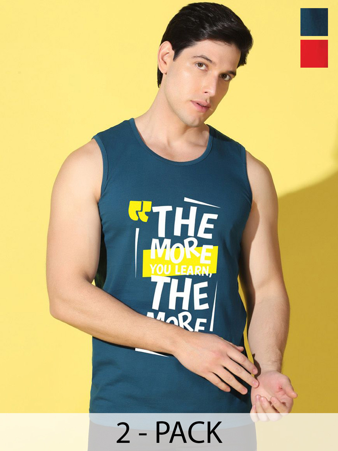 WOOSTRO Pack Of 2 Printed Combo Cotton Gym Vests VWS26(MORE PEACOCK)(RUN RED)