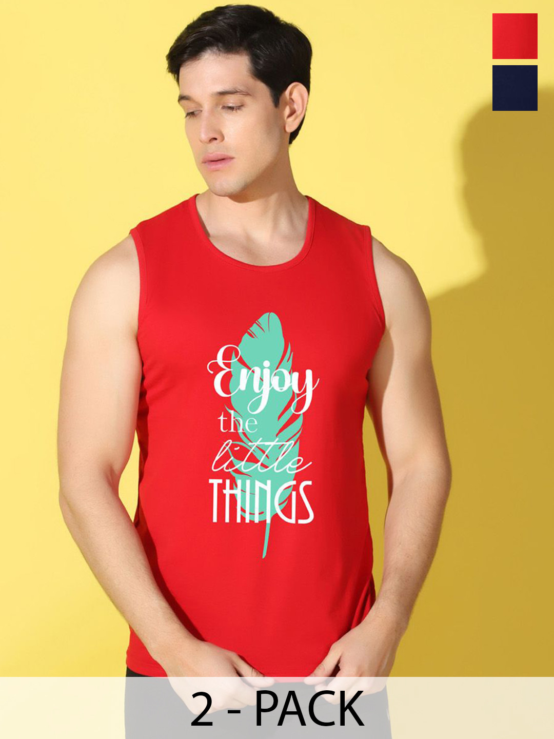 WOOSTRO Pack Of 2 Printed Combed Cotton GymInnerwear VWS26(ENJOY RED)(ENJOY NAVY)