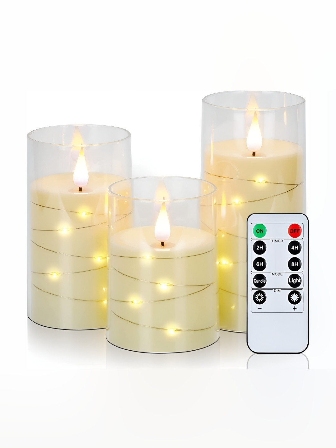 LTETTES Pillar LED STRACRGLASS3 3Pcs Scented 1 Wick Solid Geometric Regular Jar Candles