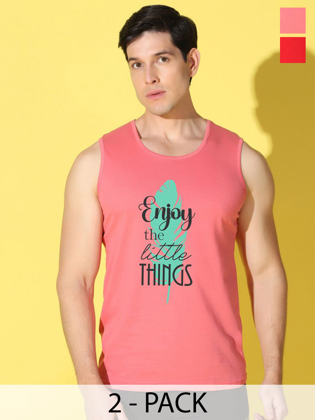 WOOSTRO 2-Pc Printed Combed Cotton Innerwear Vests VWS26(ENJOY PEACH)(ALONE RED)