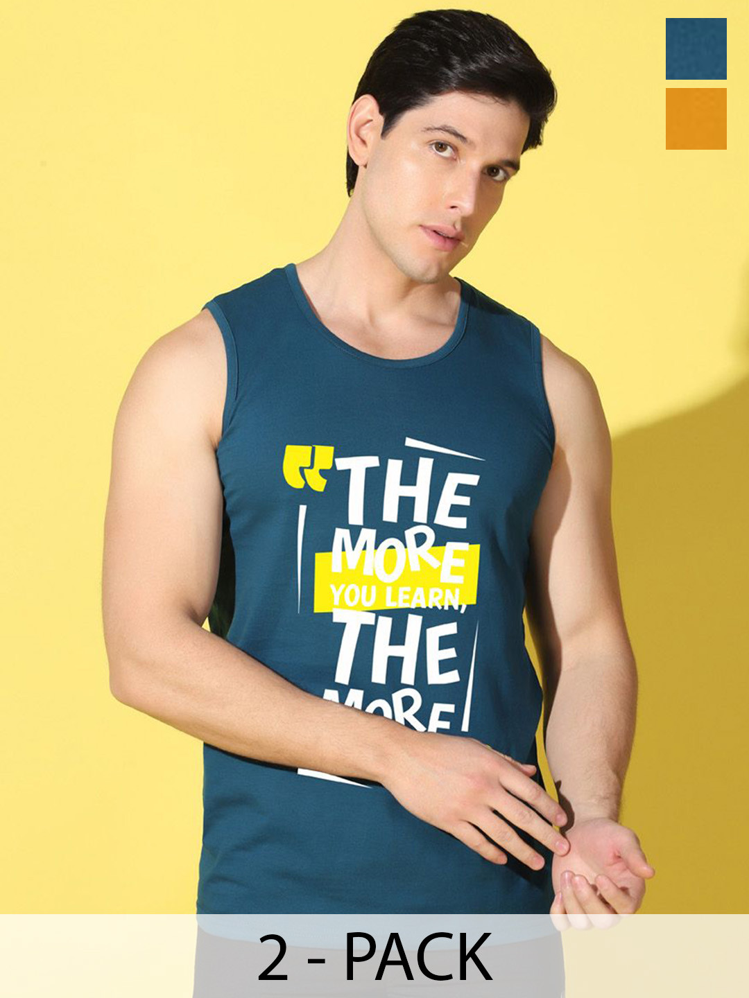 WOOSTRO Pack Of 2 Printed Combo Cotton Scoop Neck Gym Vests VWS26(MORE PEACOCK)(MORE MUSTA