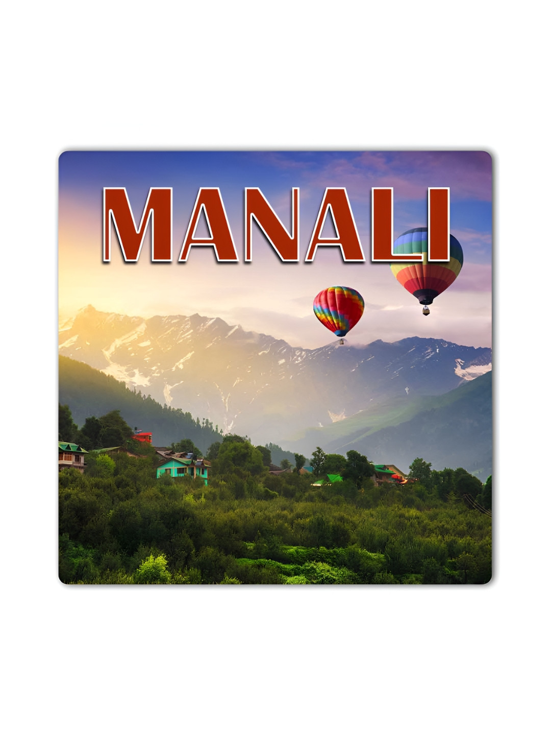 ARTBUG Green & Blue Manali City Printed Wooden FridgeMagnet