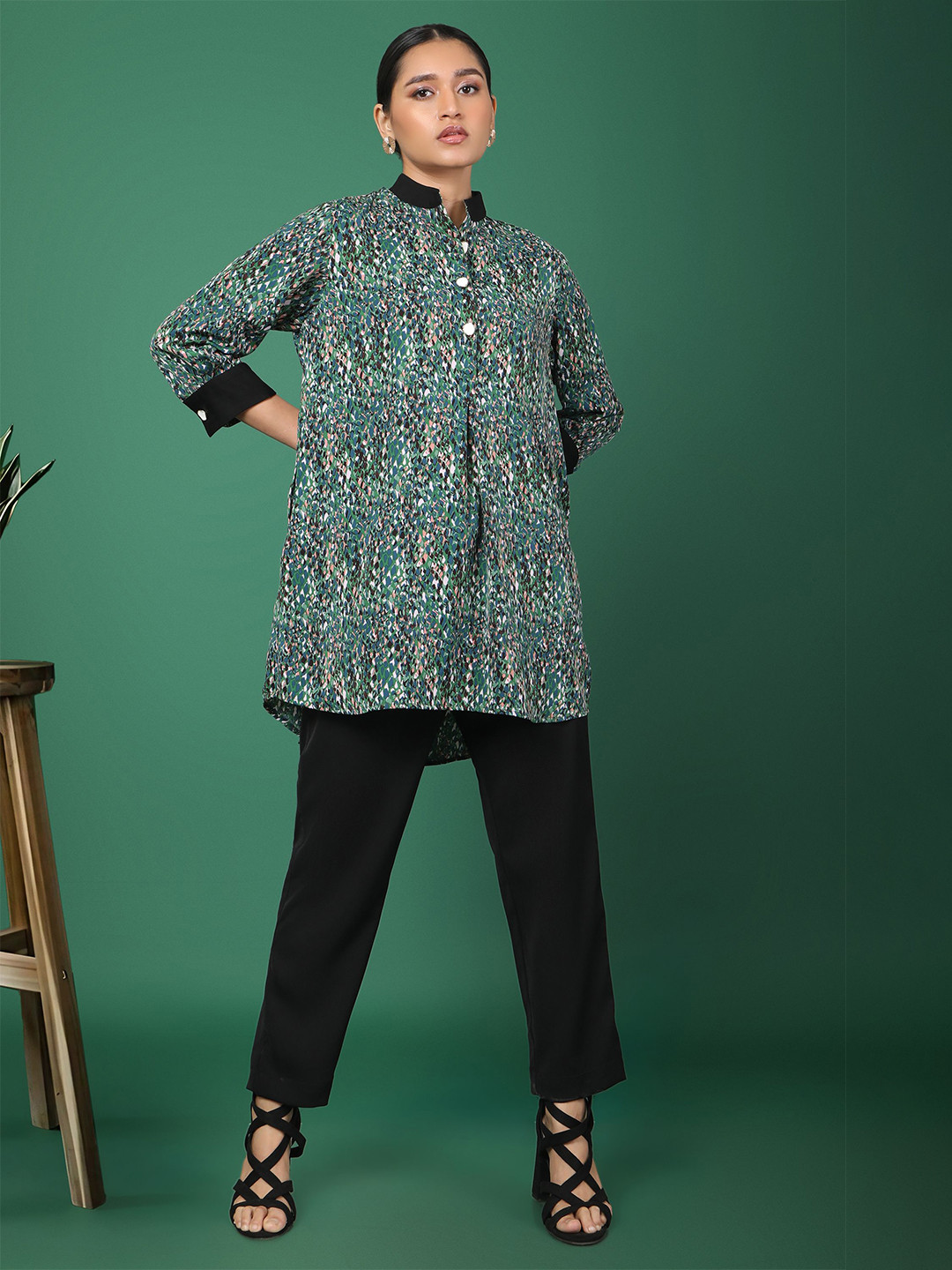 Tamiska By Narendra Kumar Shirt Collar Printed Tunic