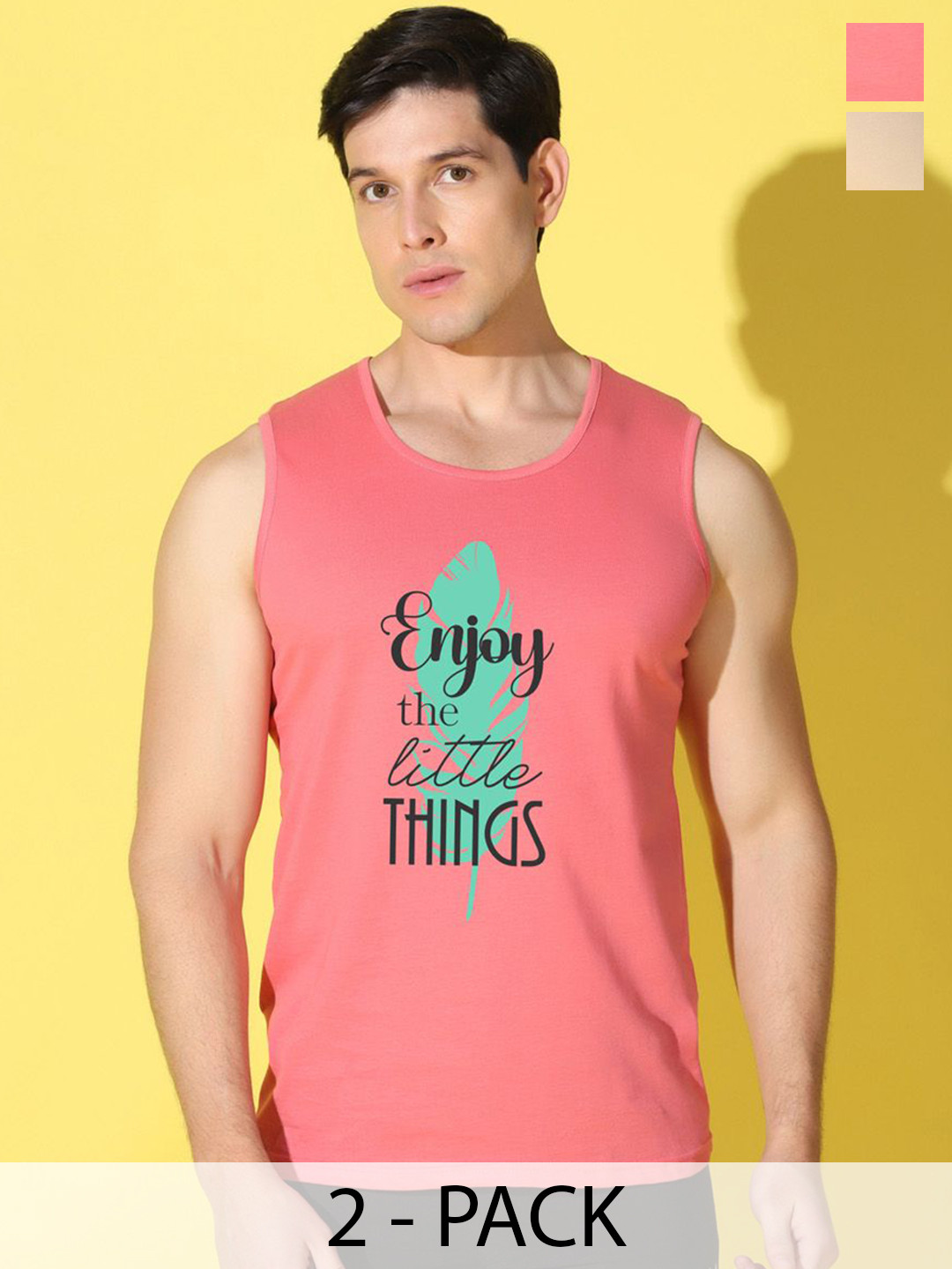 WOOSTRO 2-Pc Printed Combed Cotton Innerwear Vests VWS26(ENJOY PEACH)(ALONE RUST)