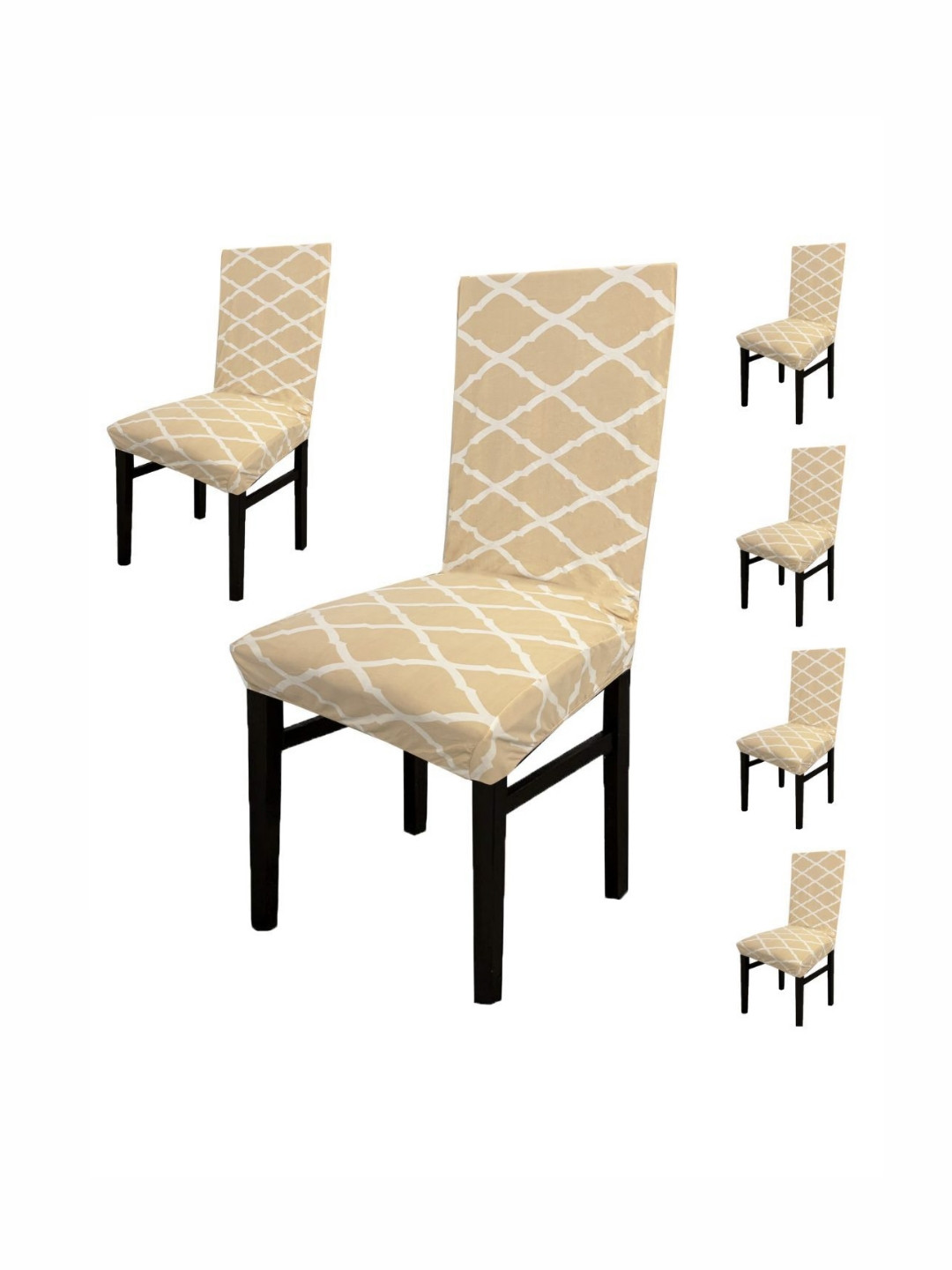 GIFTS ISLAND Set Of 6 Beige Printed Chair Covers