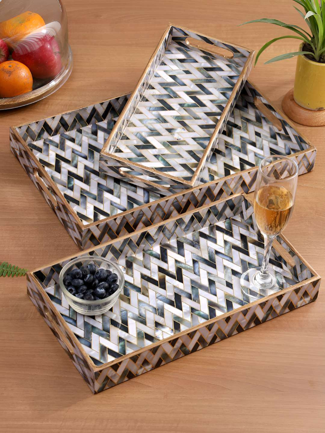 DULI White 2025 MDF 3 Pieces Easy to Clean Serving Tray