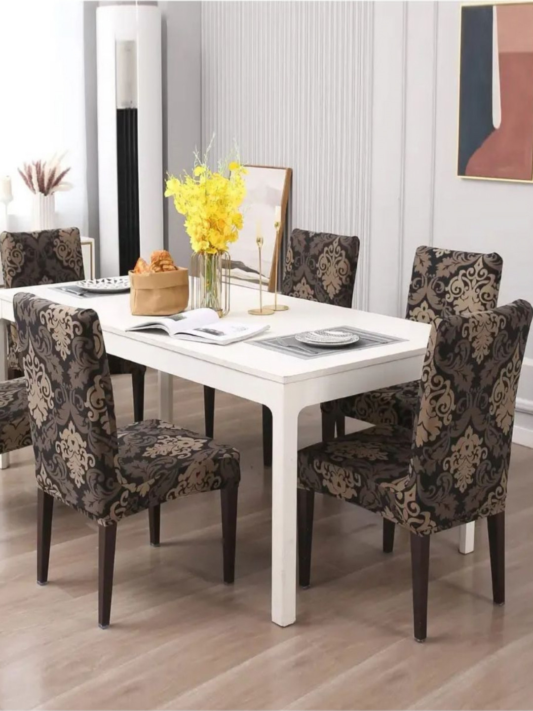 GIFTS ISLAND Set Of 6 Brown Printed Chair Covers