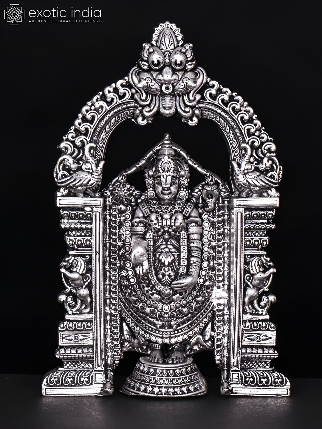 Exotic India Goddess Dhana Lakshmi Silver Brass Metallic Prayer Room Tiny Showpiece - 2 Inches