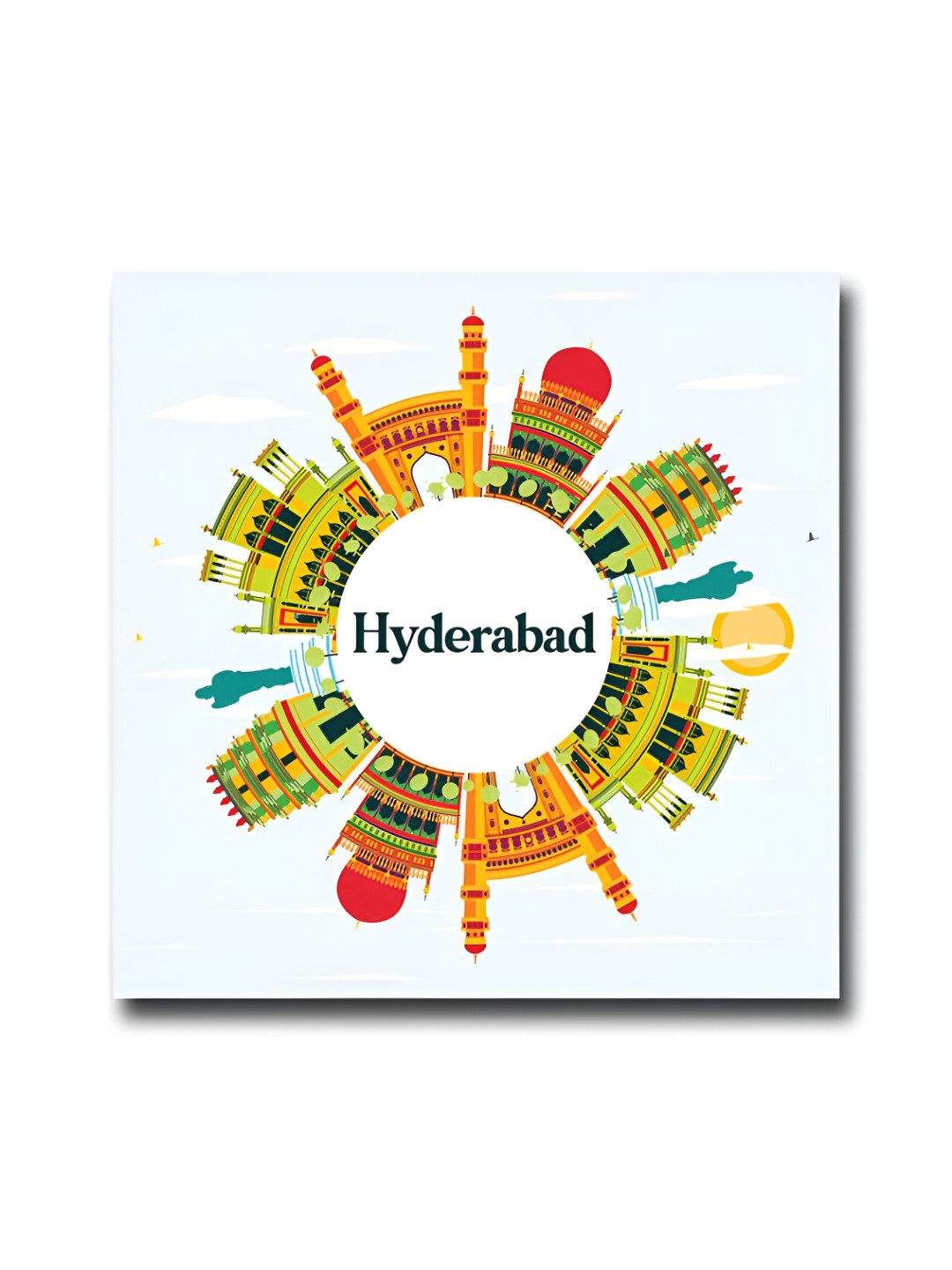 ARTBUG Blue & Green Hyderabad City Printed Wooden Stylish Fridge Magnet