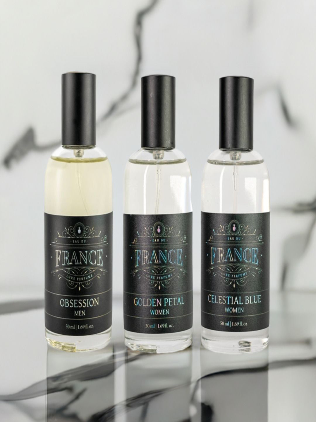 Eau DuFrance Set Of 3 Obsession Golden Petal & Celestial Blue Eau De Parfum - 50 ml Each
