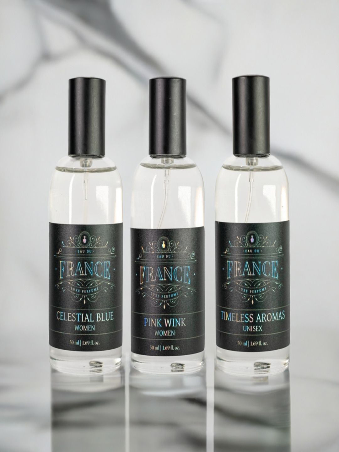 Eau DuFrance Set Of 3 Timeless Aromas Celestial Blue & Pink Wink EDP- 50 ml Each