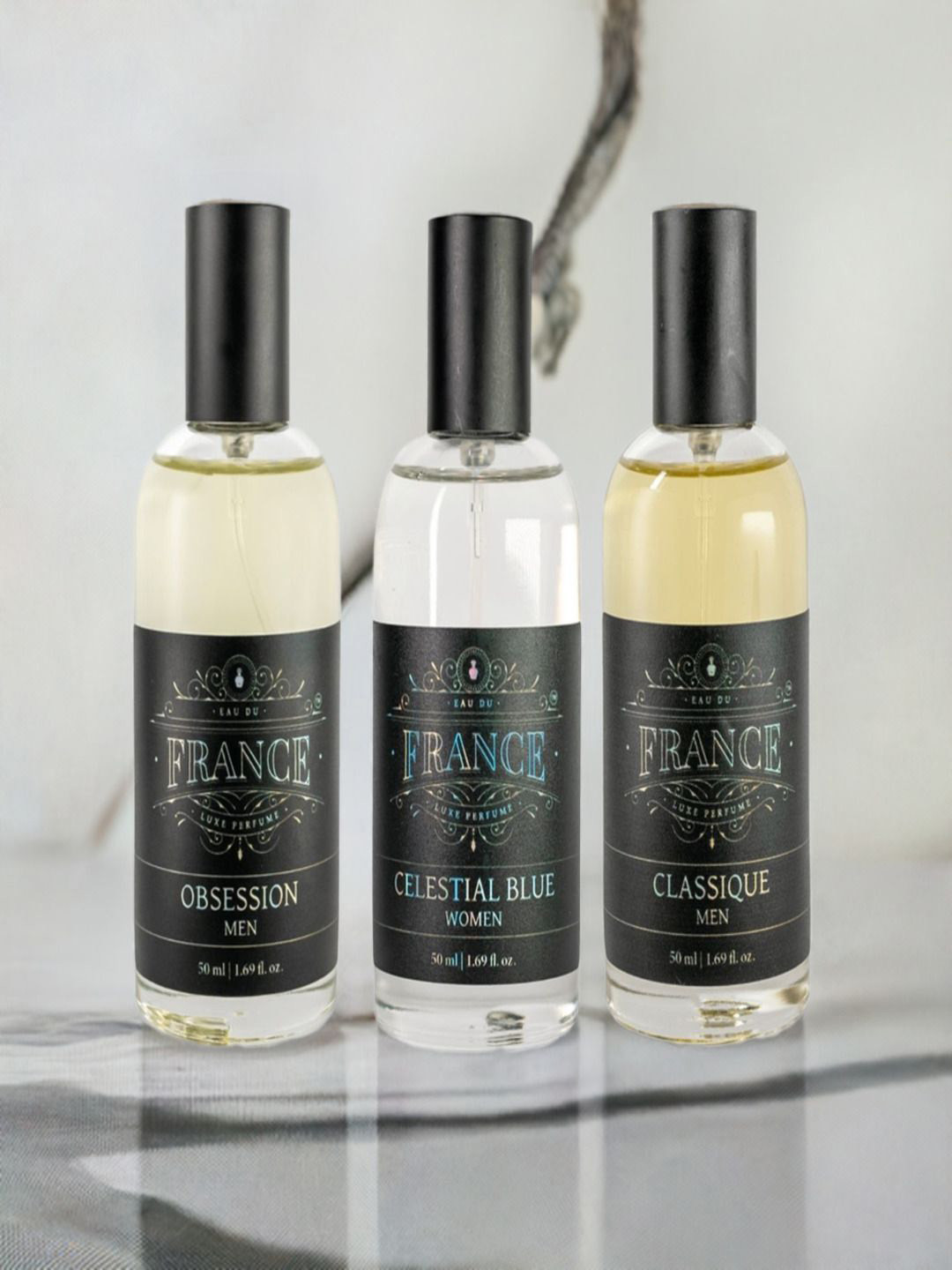 Eau DuFrance Set Of 3 Obsession With Celestial Blue & Classique Eau De Parfum - 50 ml Each