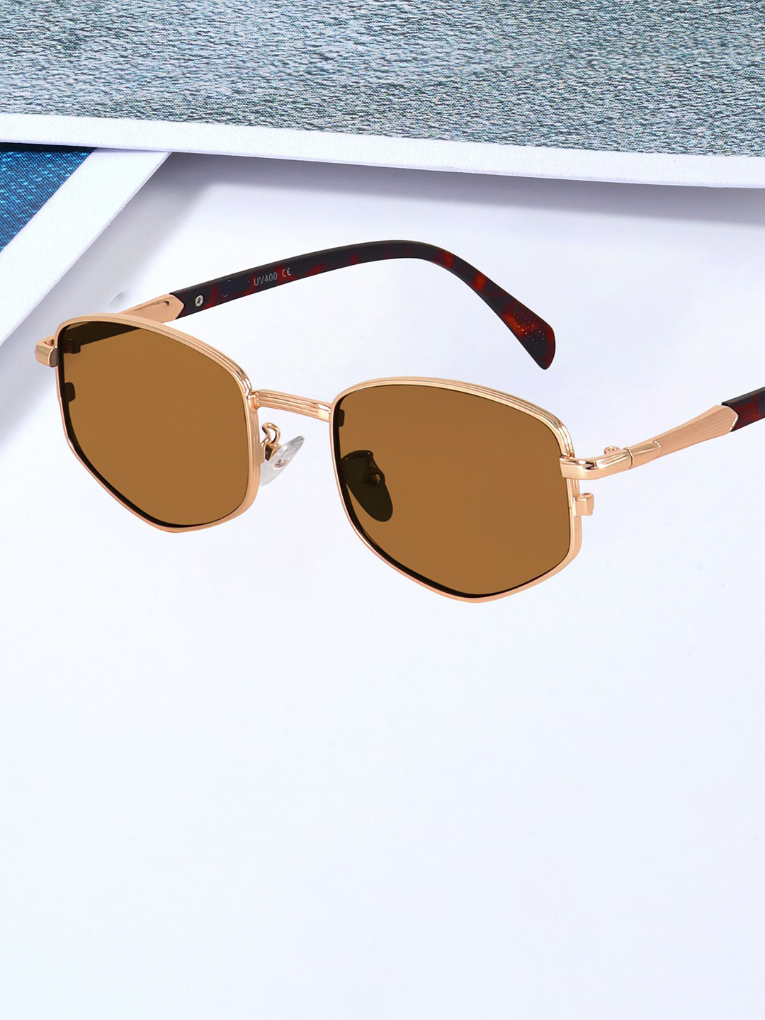 LIZA ANGEL Unisex Rectangle Sunglasses with UV Protected Lens CRM272_Gold_Brown