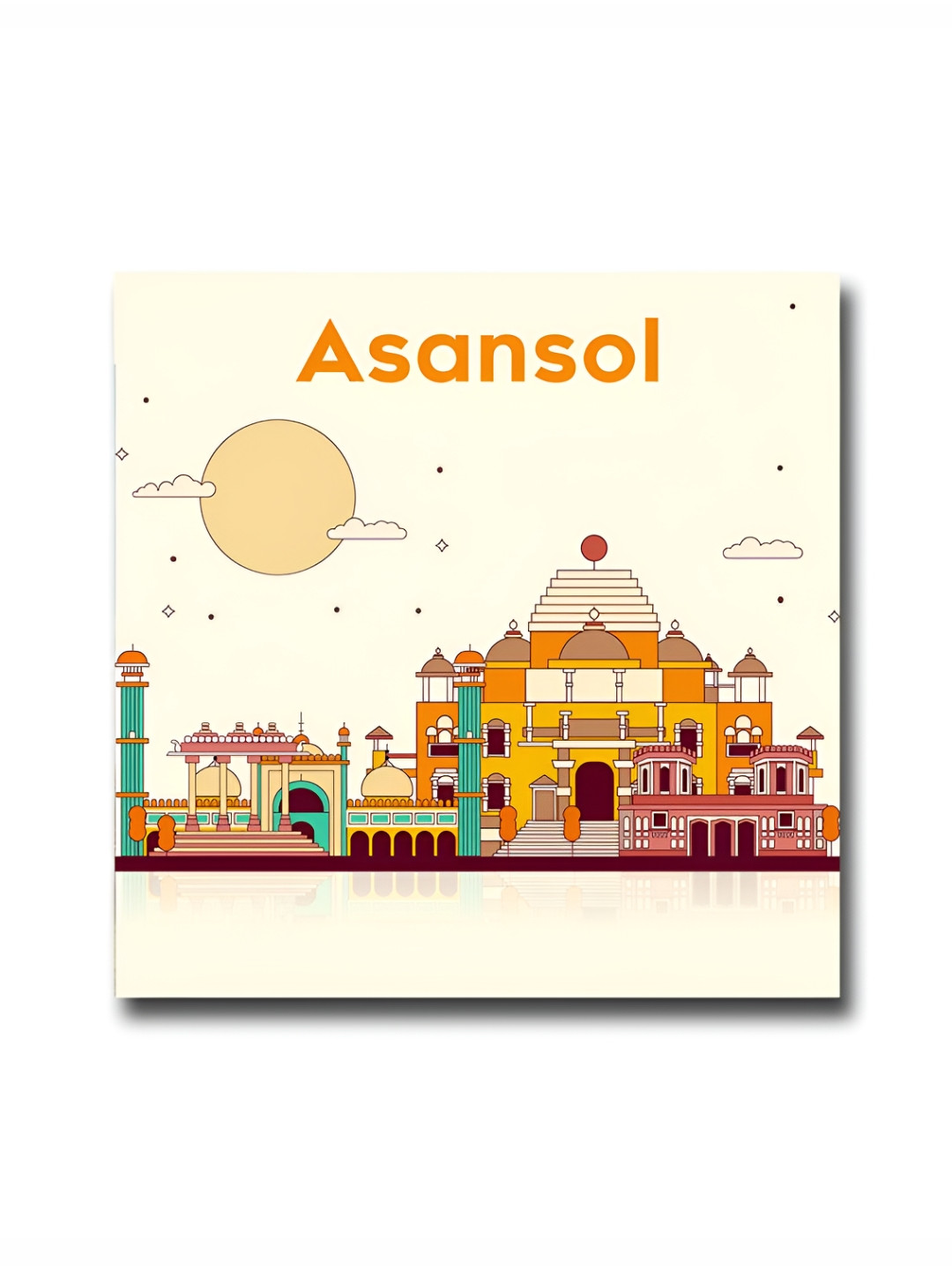 ARTBUG Off-White & Orange-Coloured Asansol City Printed Wooden FridgeMagnet