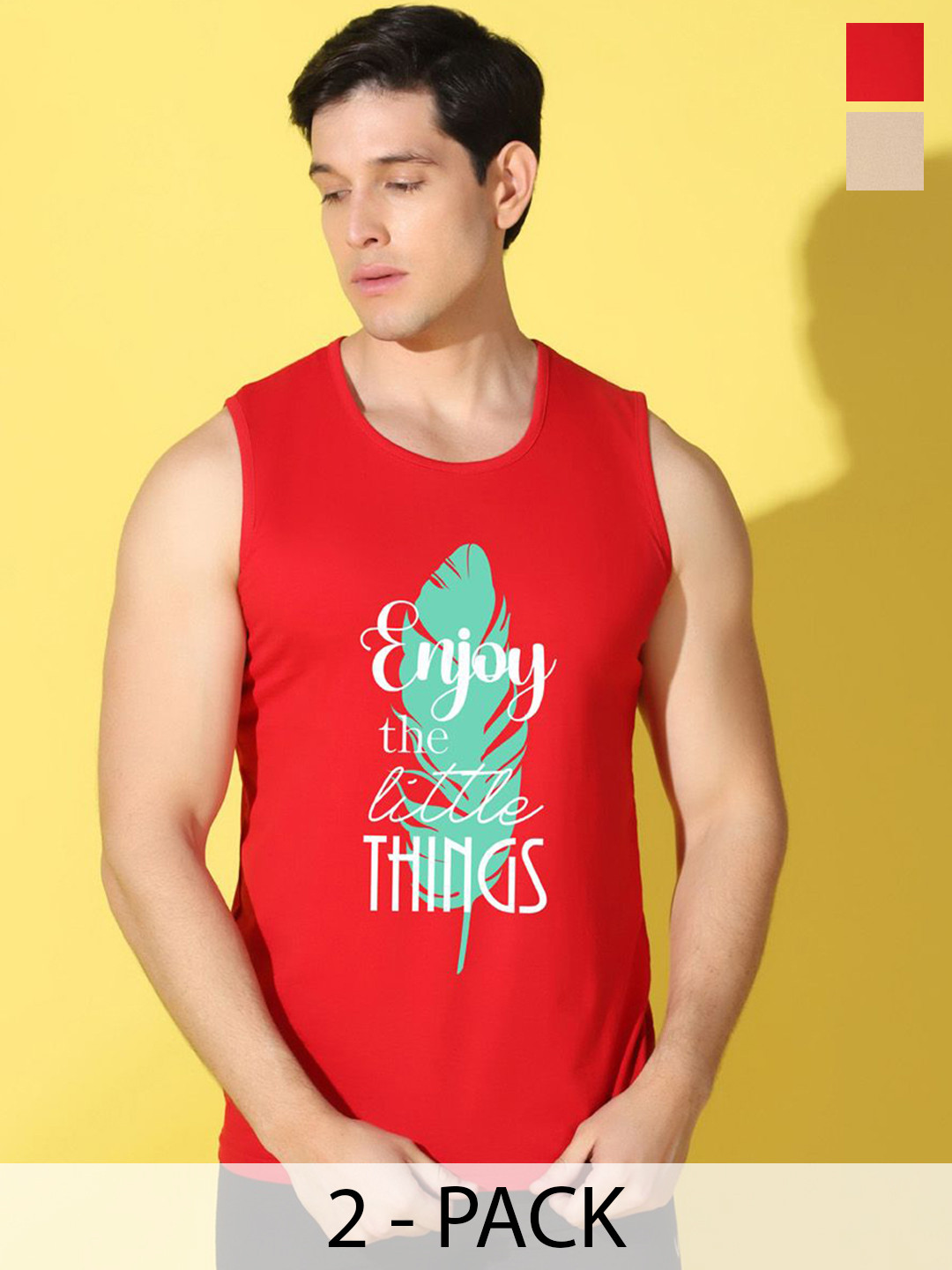 WOOSTRO Pack Of 2 Printed Combed Cotton GymInnerwear VWS26(ENJOY RED)(ENJOY RUST)