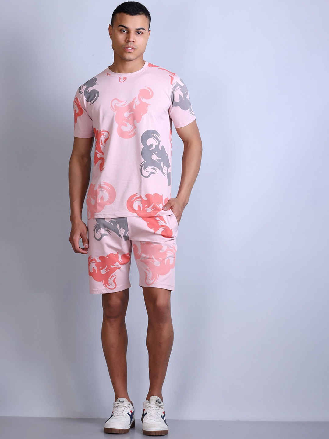 Parcel Yard Abstract Print Round Neck T-Shirt With Shorts Co-Ords