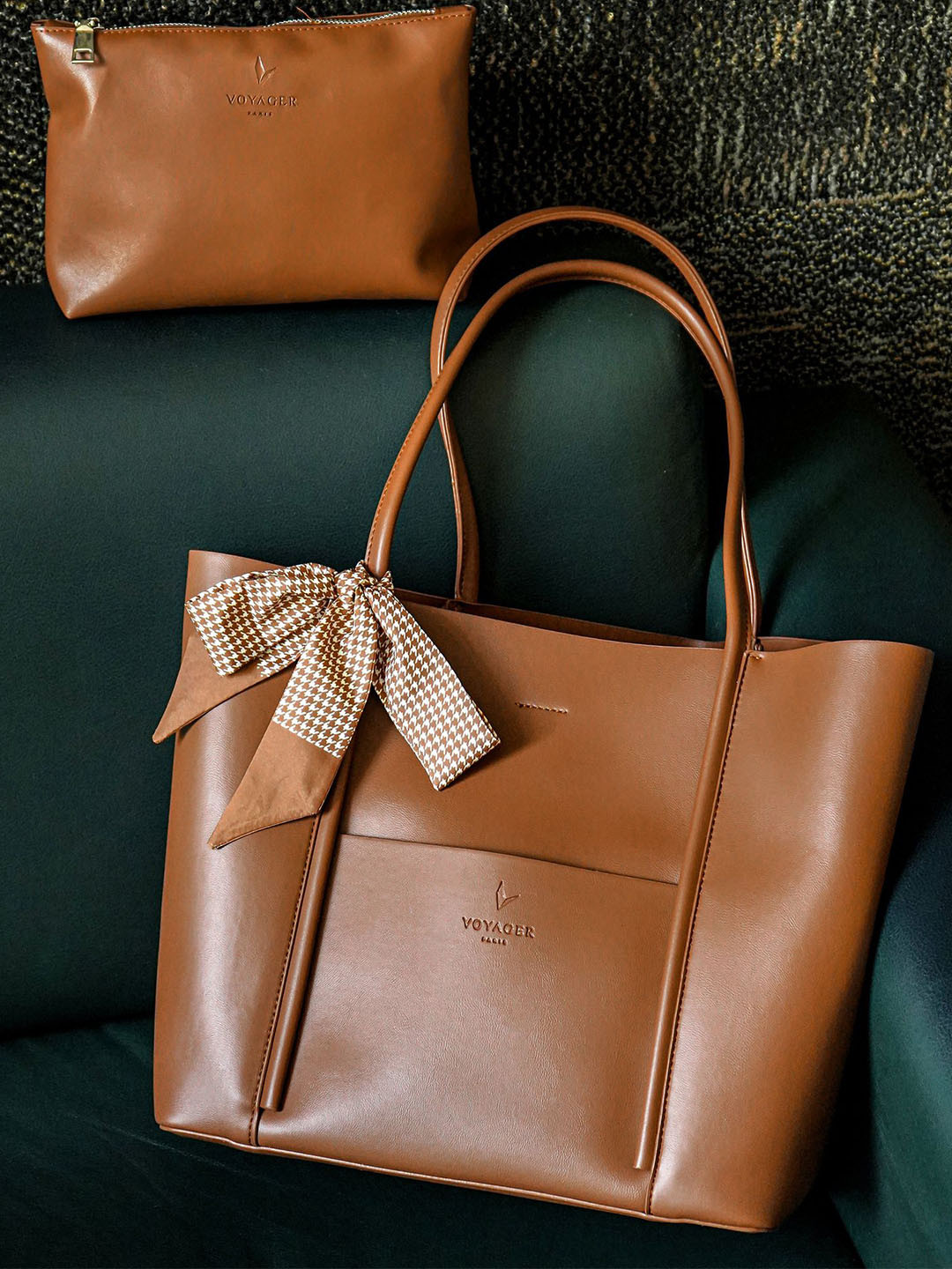 VOYAGER PARIS PU Shopper Tote Bag with Cut Work