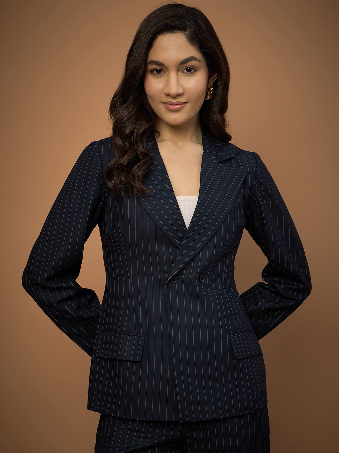 All About You Formals Women Striped Single Breasted Blazer