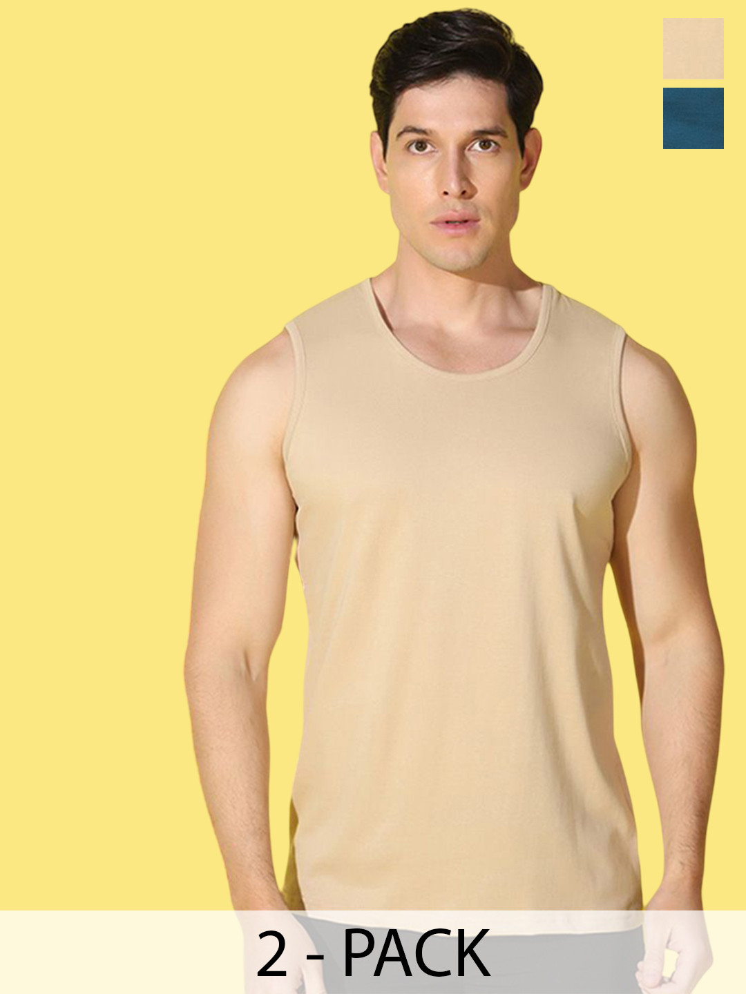 WOOSTRO Pack Of 2 Scoop Neck Super Combed Cotton Gym Vests VWS26(PLAIN PEACOCK)(PLAIN RUST