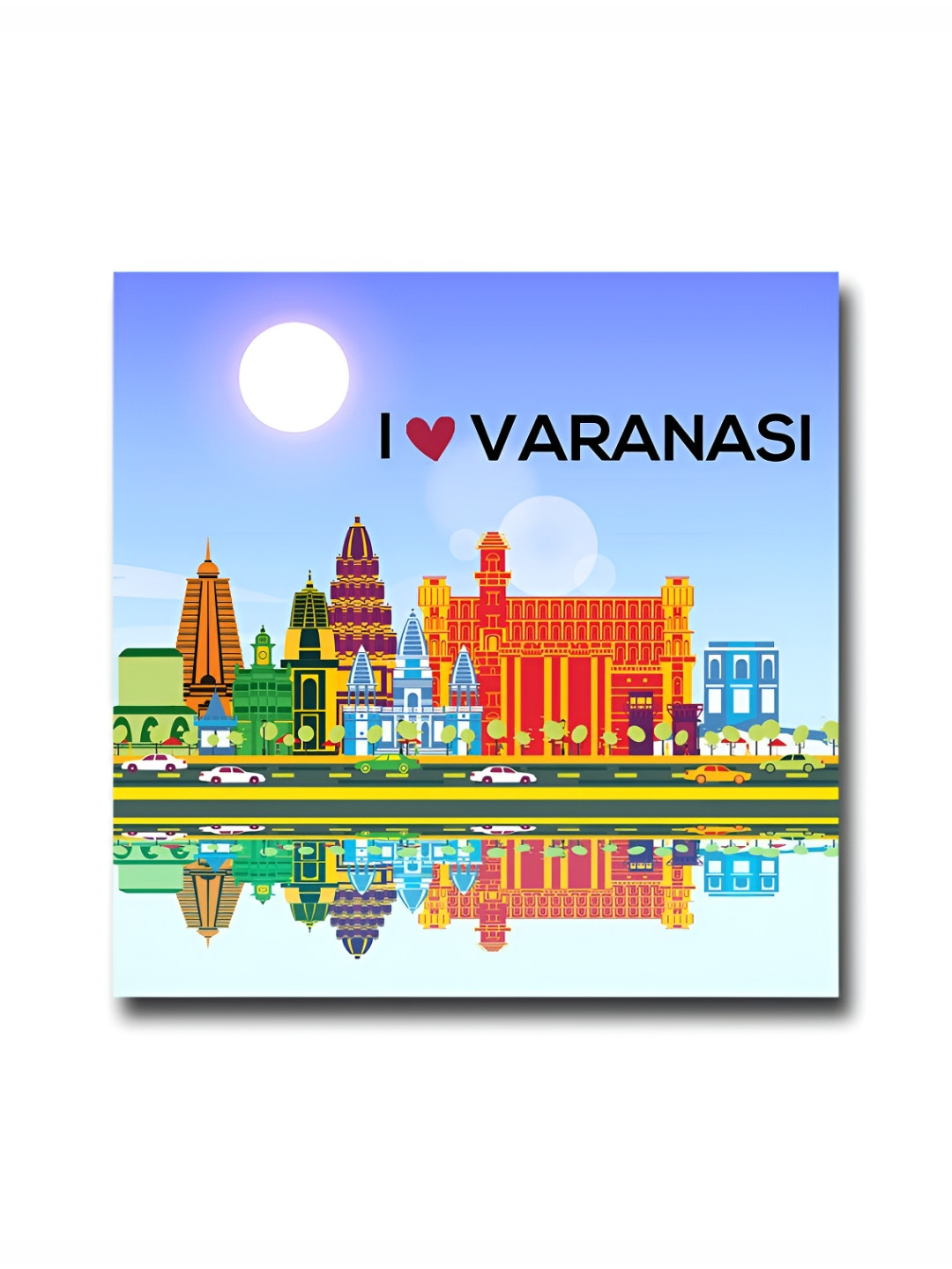 ARTBUG Blue & Red  I love Varanasi City Printed Wooden FridgeMagnet