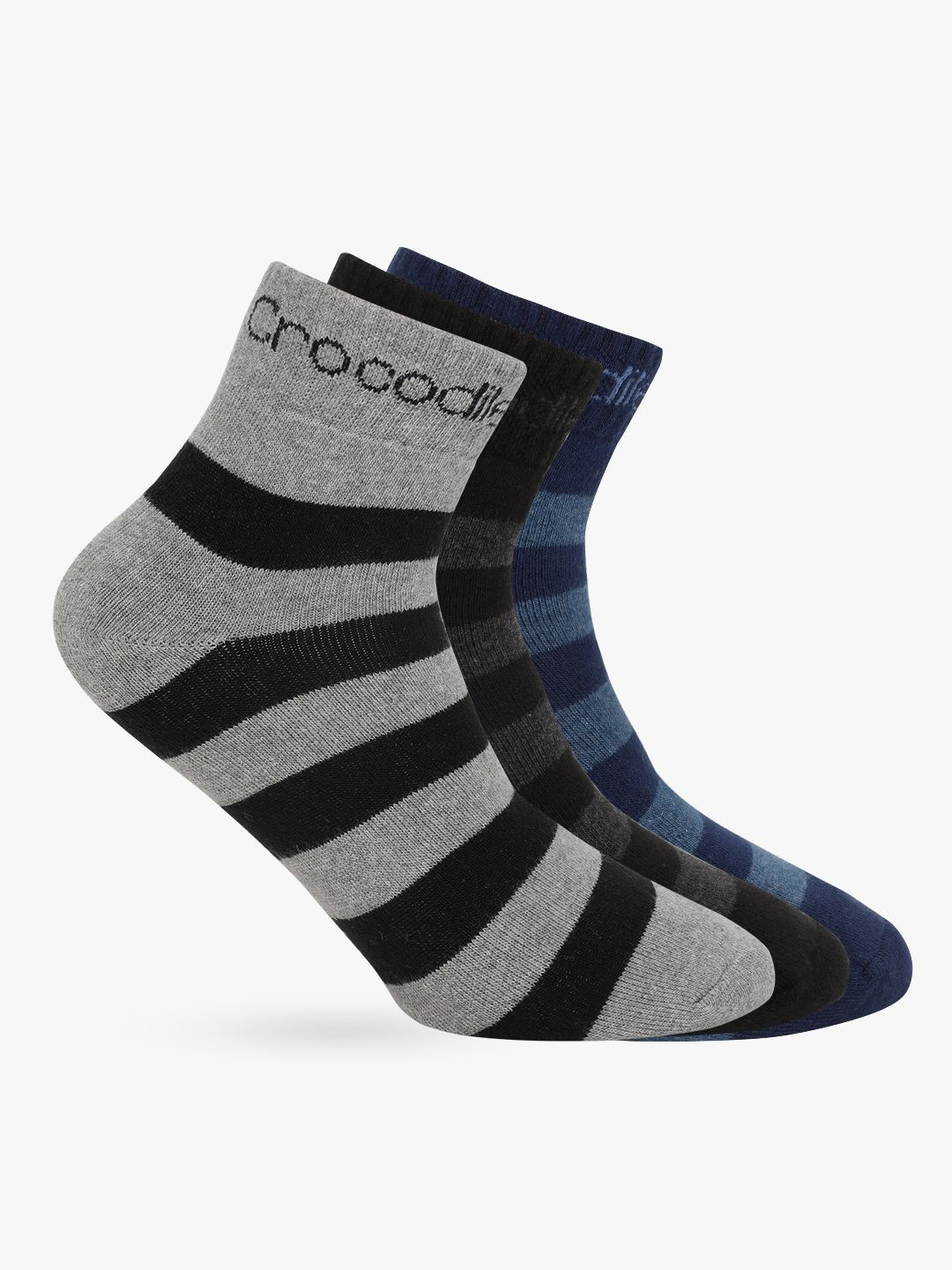 Crocodile Men Pack Of 3 Assorted Cotton Terry Ankle-Length Socks