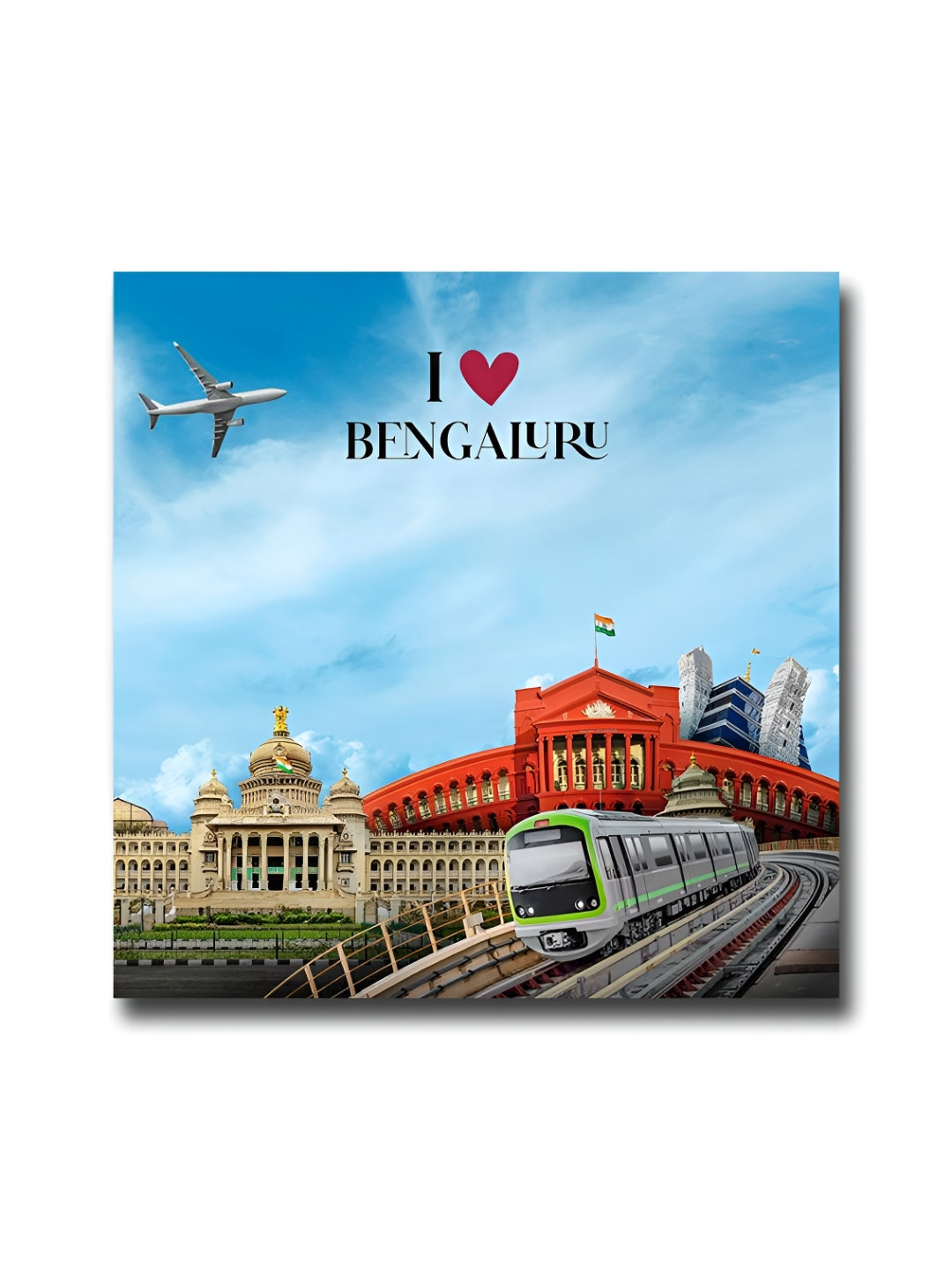 ARTBUG Beige & Red  I love Bengaluru City Printed Wooden FridgeMagnet