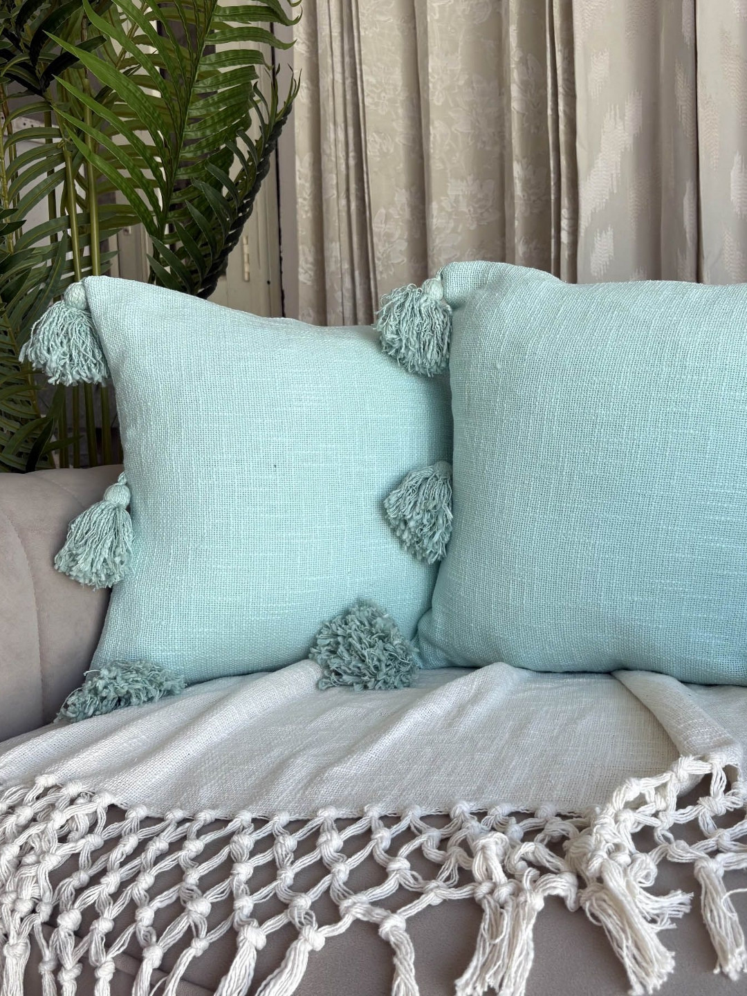 EXPORT HOUSE Blue 2 Pieces Cotton Square Cushion Covers