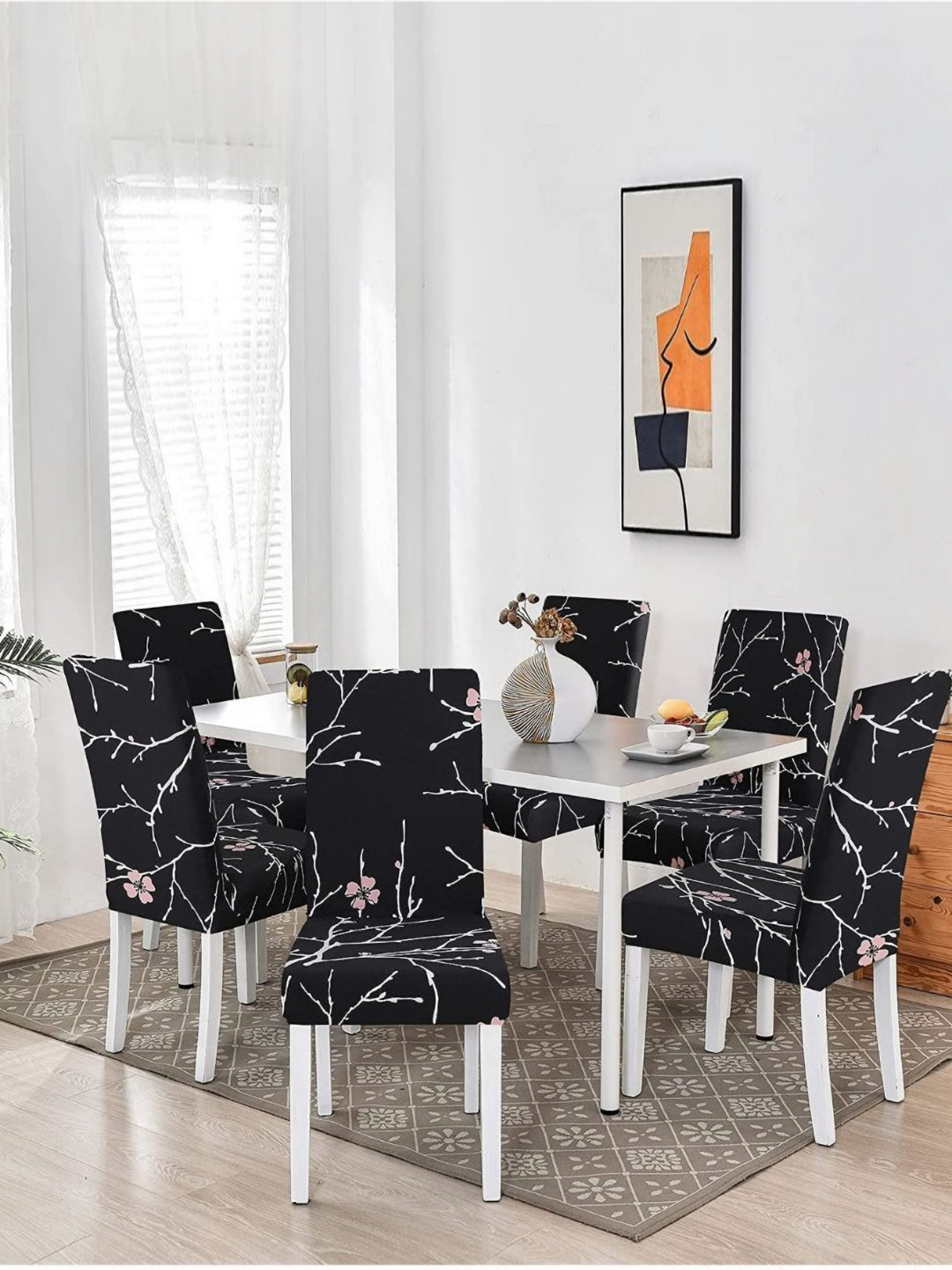 GIFTS ISLAND Set Of 6 Black & White Printed Chair Covers