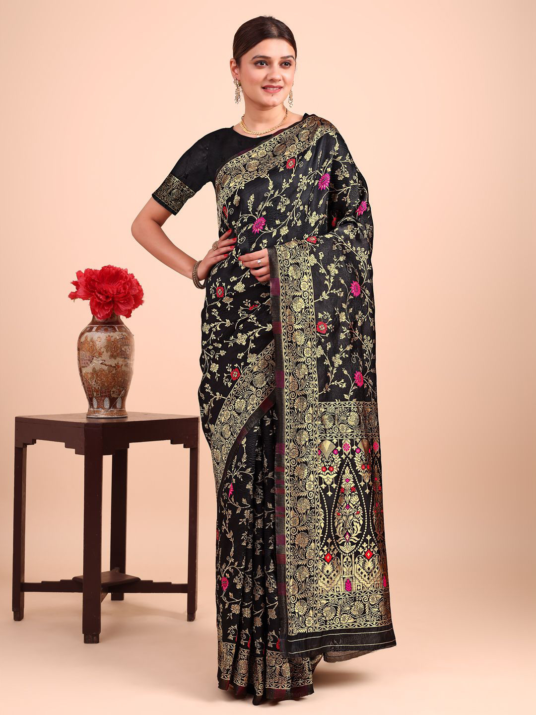 F FASHION Floral Zari Art Silk Kanjeevaram Saree