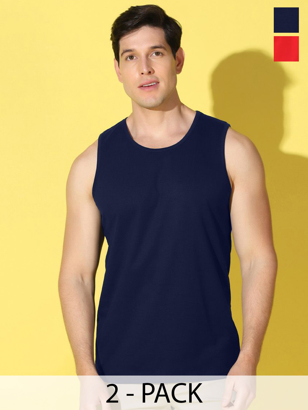WOOSTRO Pack Of 2 Printed Combo Cotton GymInnerwear VWS26(ENJOY RED)(PLAIN NAVY)