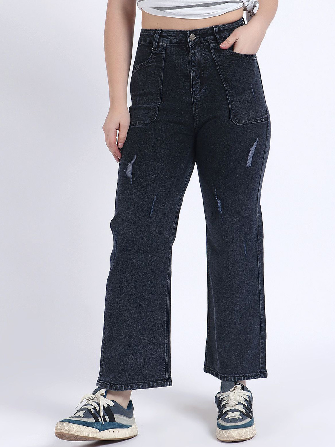 Hayler Women Bootcut Low-Rise Mildly Distressed Light Fade Stretchable Jeans