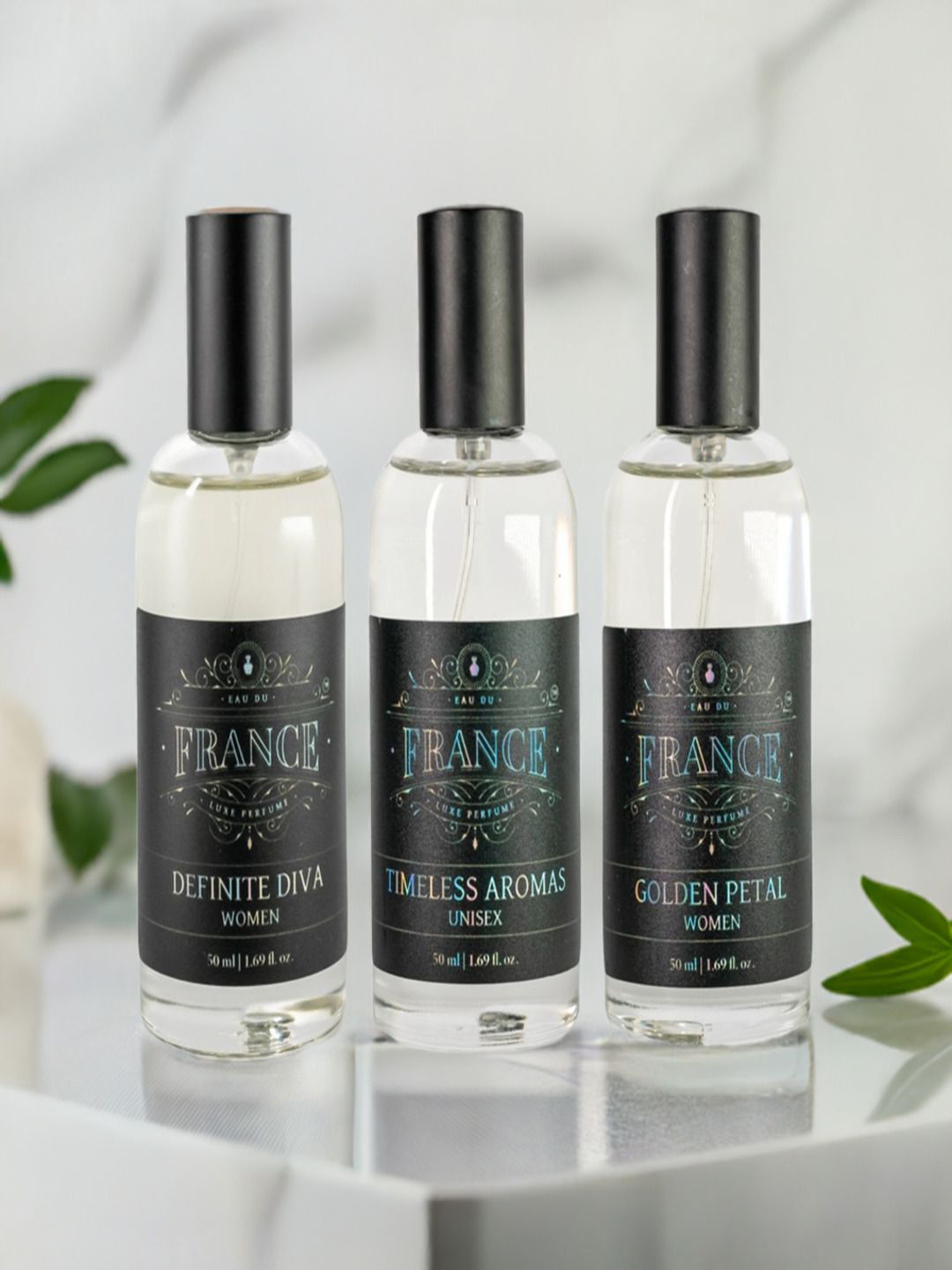 Eau DuFrance Set Of 3 Timeless Aromas Definite Divas & Golden Petal EDP - 50 ml Each