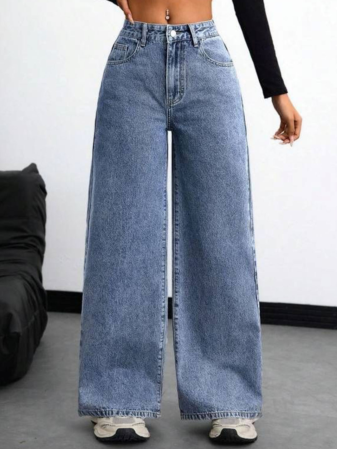 SAKIA Women Jean Boyfriend Fit High-Rise Acid Wash Stretchable Jeans