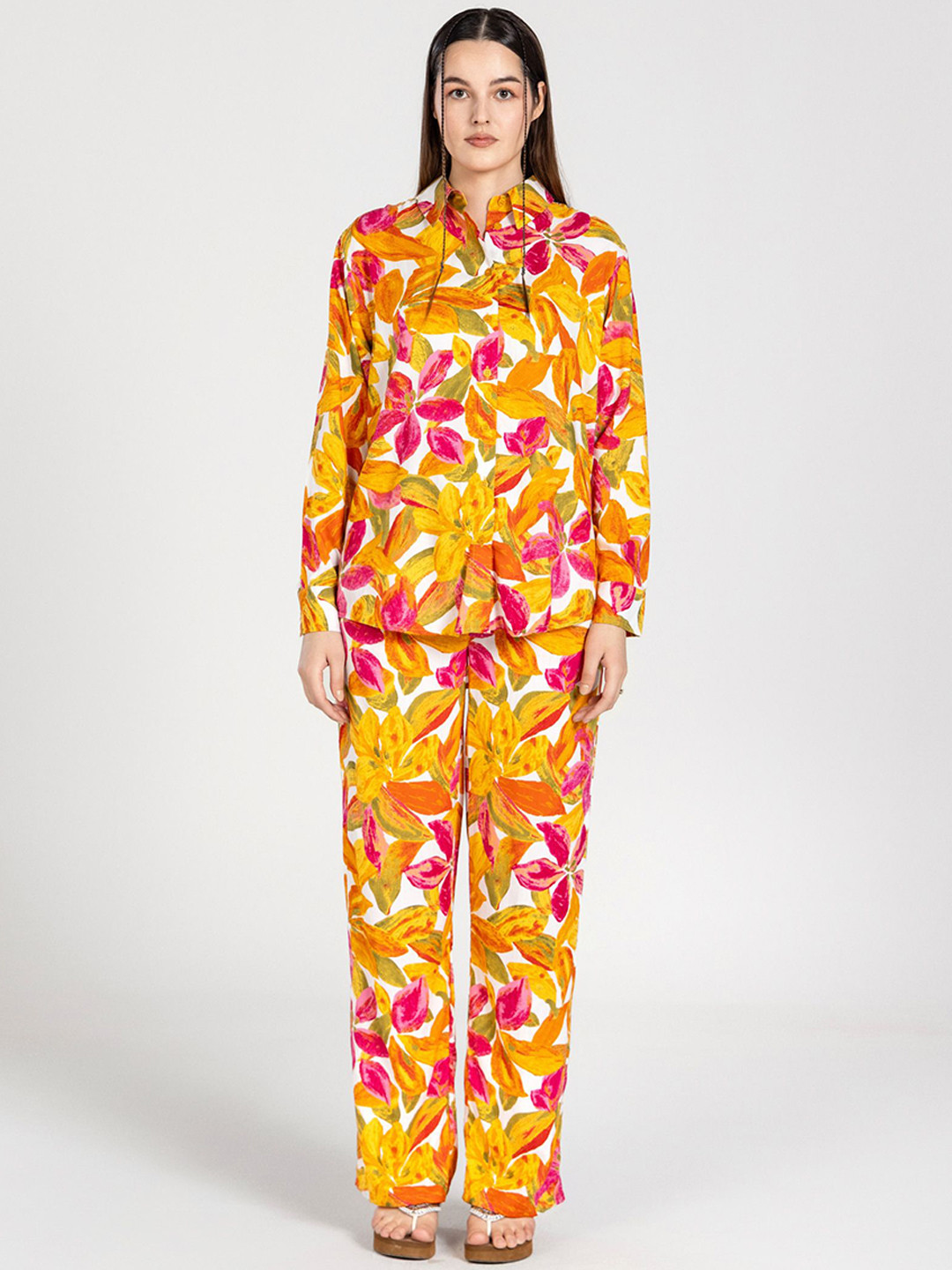 Past Modern Shirt Collar Neck Shirt With Trousers Co-Ords