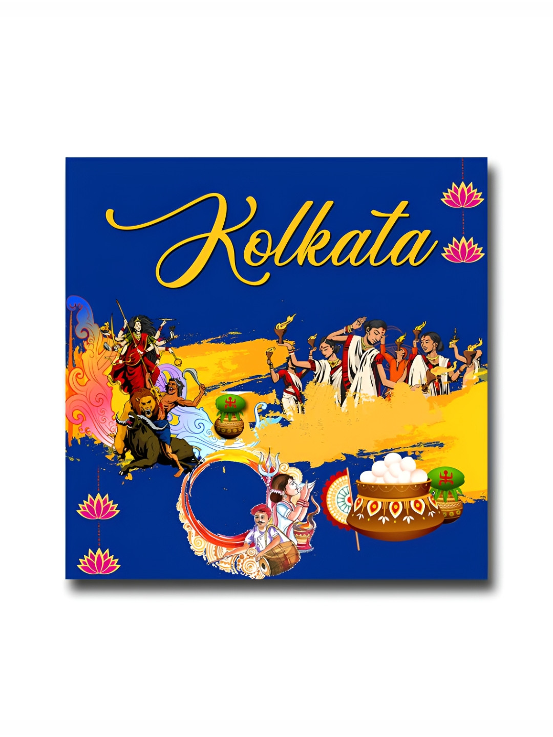 ARTBUG Blue & Yellow Kolkata City Printed Wooden FridgeMagnet