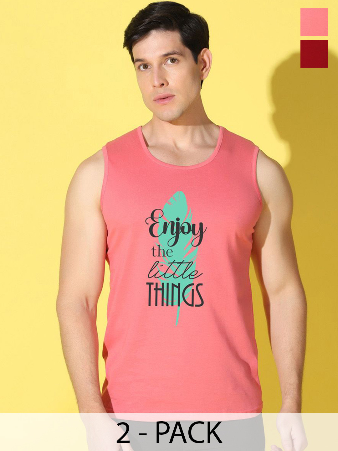WOOSTRO 2-Pcs Odour-Free Combed Cotton Innerwear Vests VWS26(ENJOY PEACH)(PLAIN MAROON)