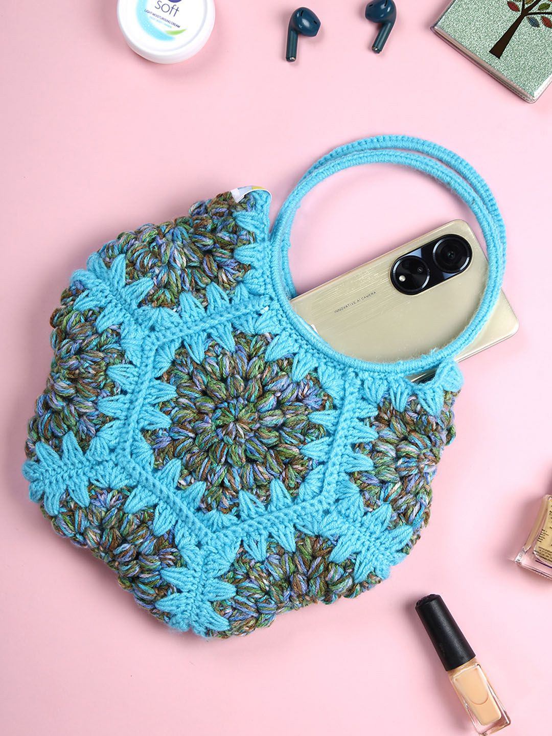 Magic Needles Floral Shopper Handheld Bag with Applique