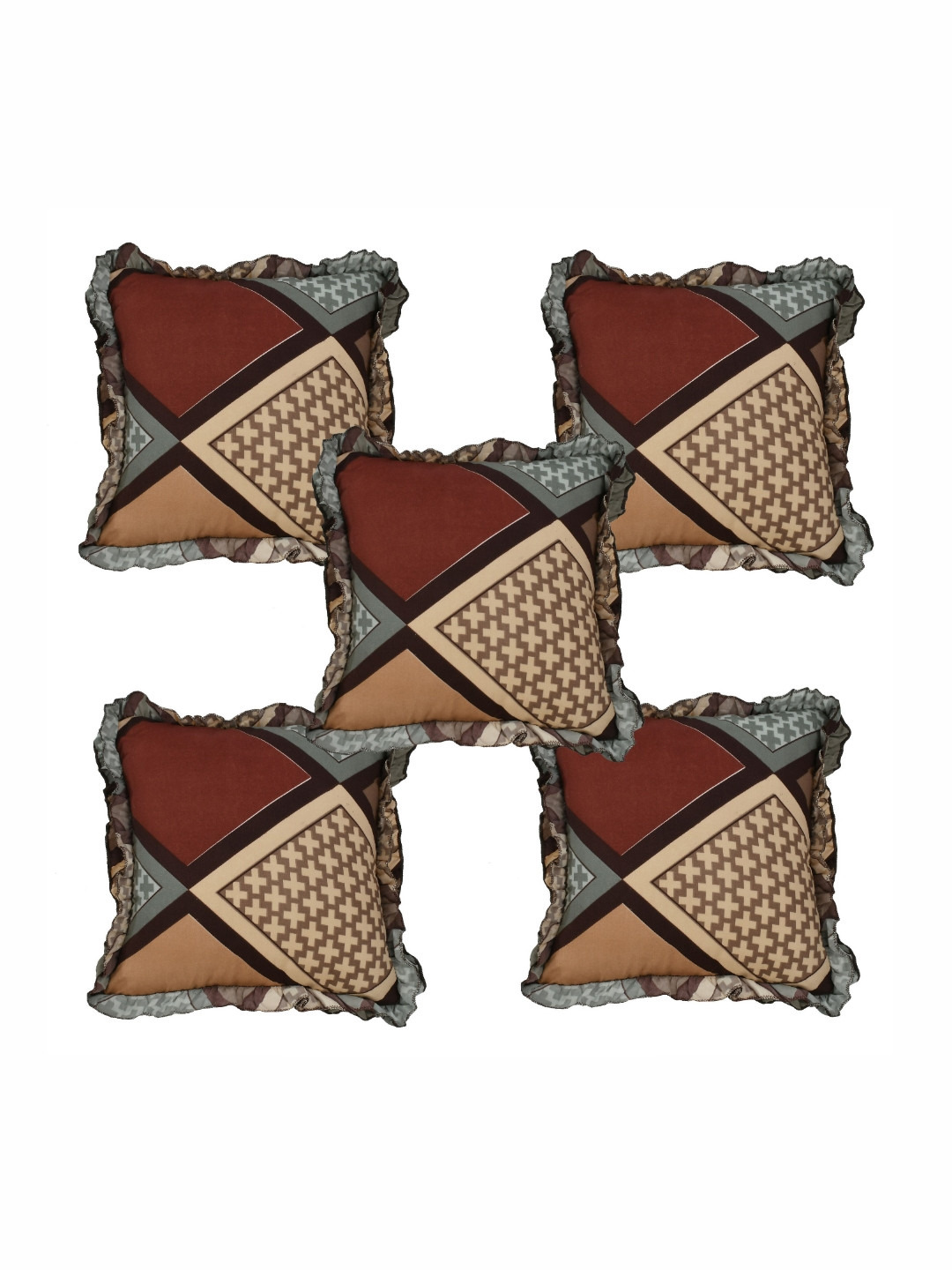Luxmi Cotton Fabrics Geometric Polyester Washable 5 Pcs Cushion Covers - 15.7x15.7In