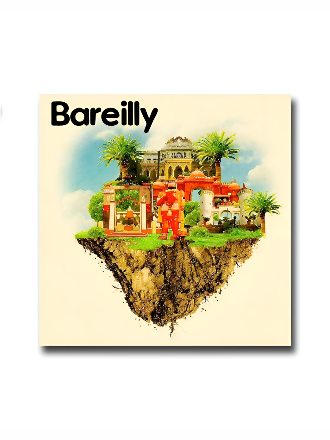 ARTBUG Red & Green Printed Bareilly City Wooden FridgeMagnet