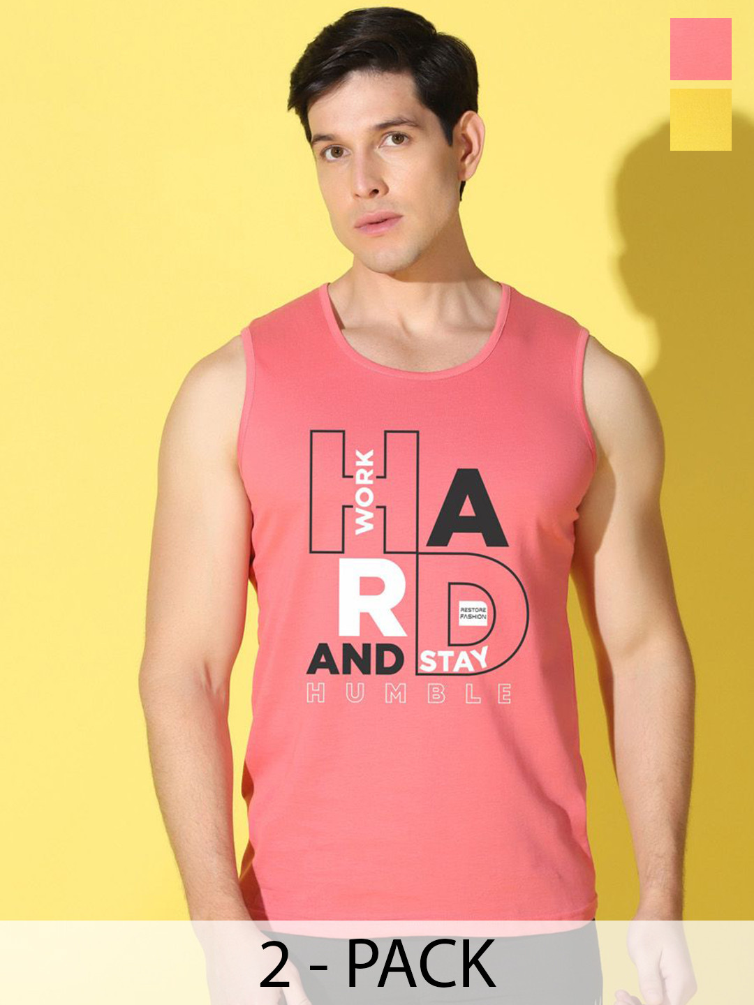 WOOSTRO Pack Of 2 Printed Combed Cotton GymInnerwear VWS26(HARD PEACH)(RUN YELLOW)