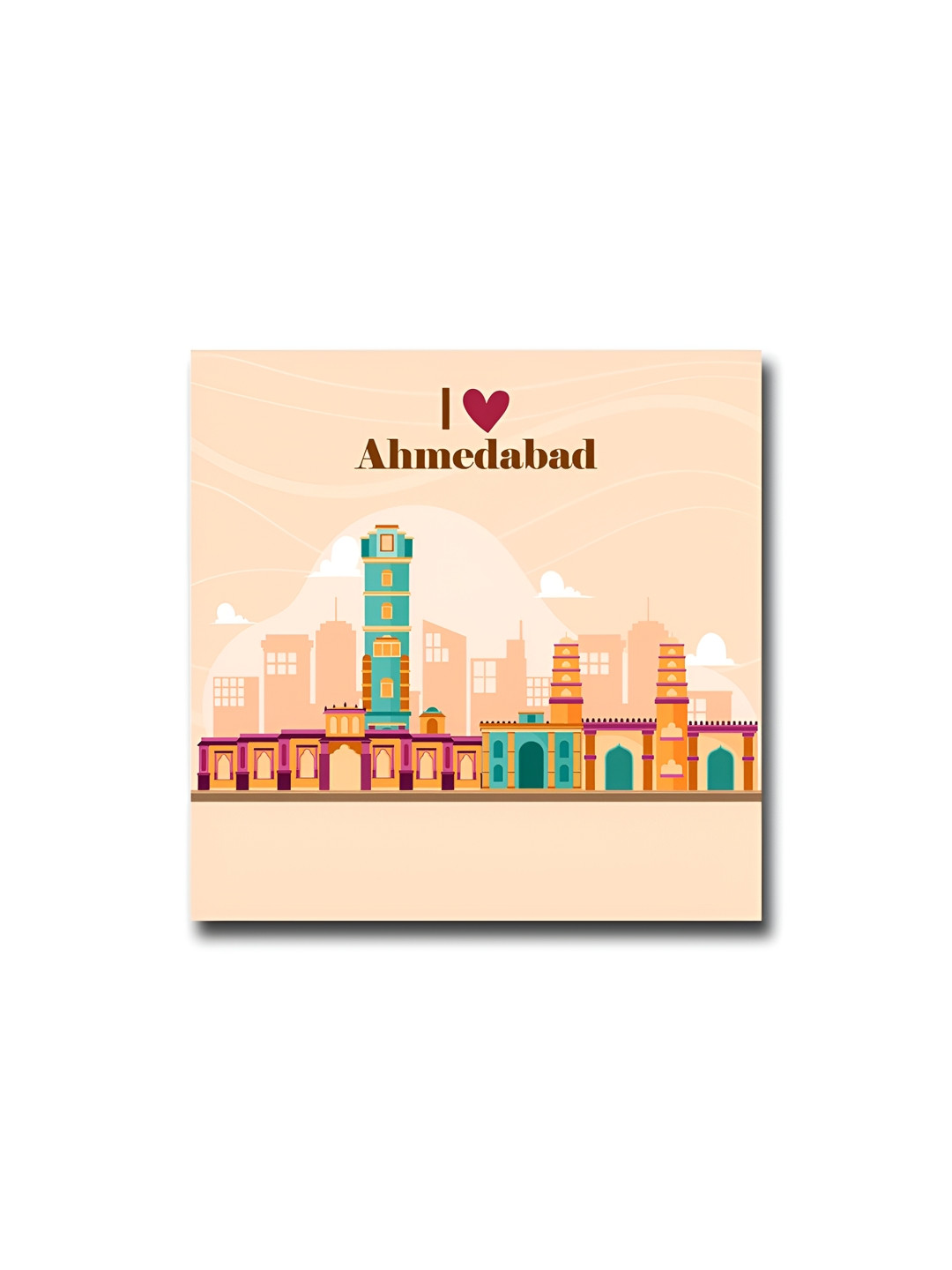 ARTBUG Peach & Green I love Ahmedabad City Printed Wooden FridgeMagnet