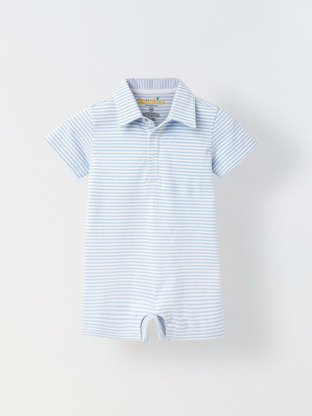 SPUNKIES Infant Blue Stripe Cotton Shirt Collar Neck Romper