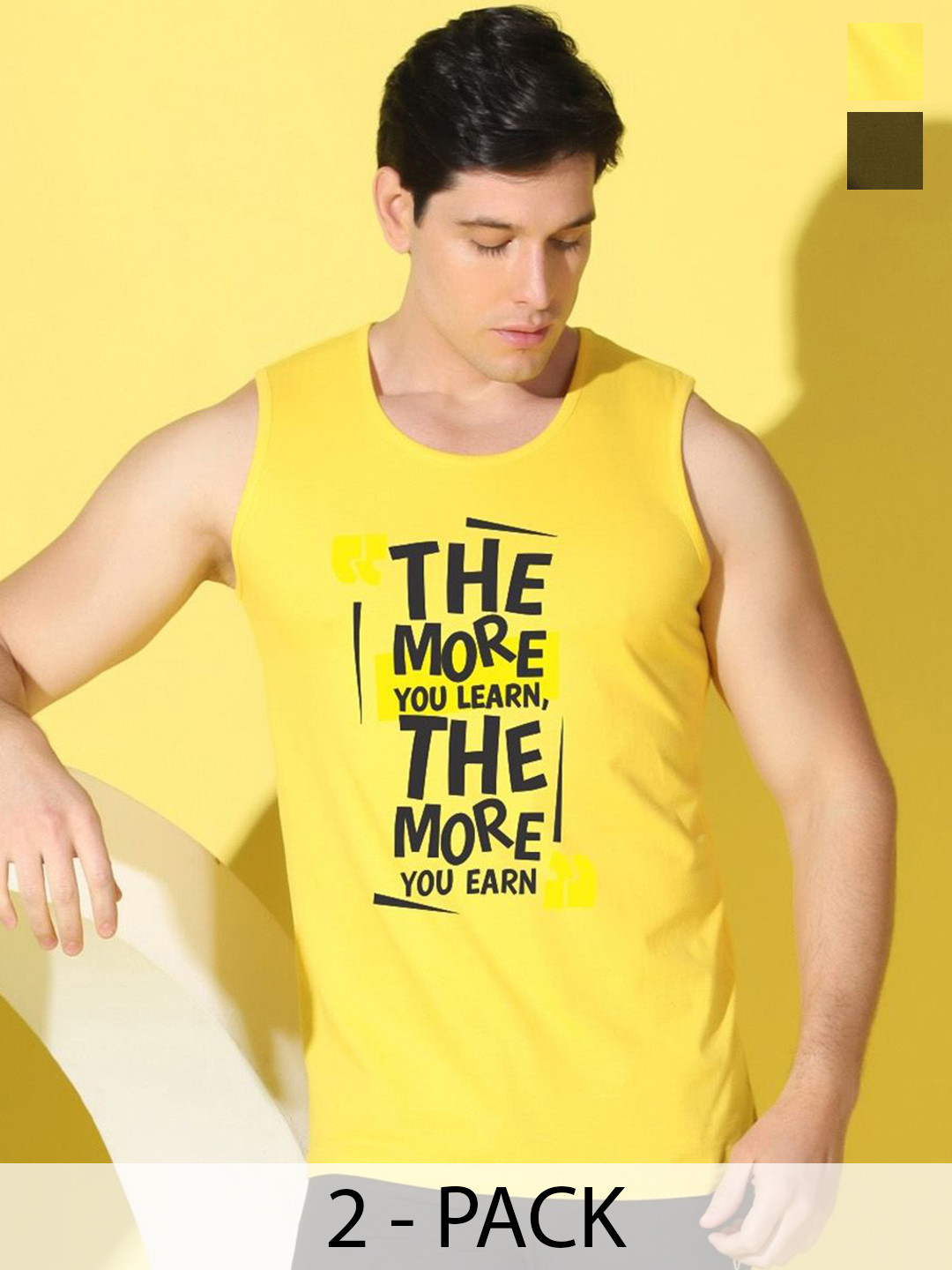 WOOSTRO Pack Of 2 Printed Gym Vest VWS26(MORE YELLOW)(RUN OLIVE)