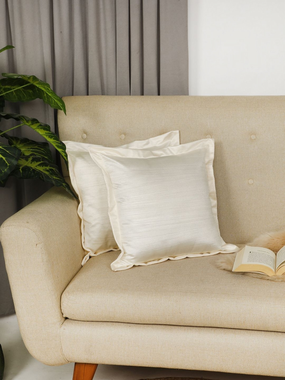 THE CONVERSION Flange Border Polyester 2 Pcs Cushion Covers - 17.7 x 17.7 In