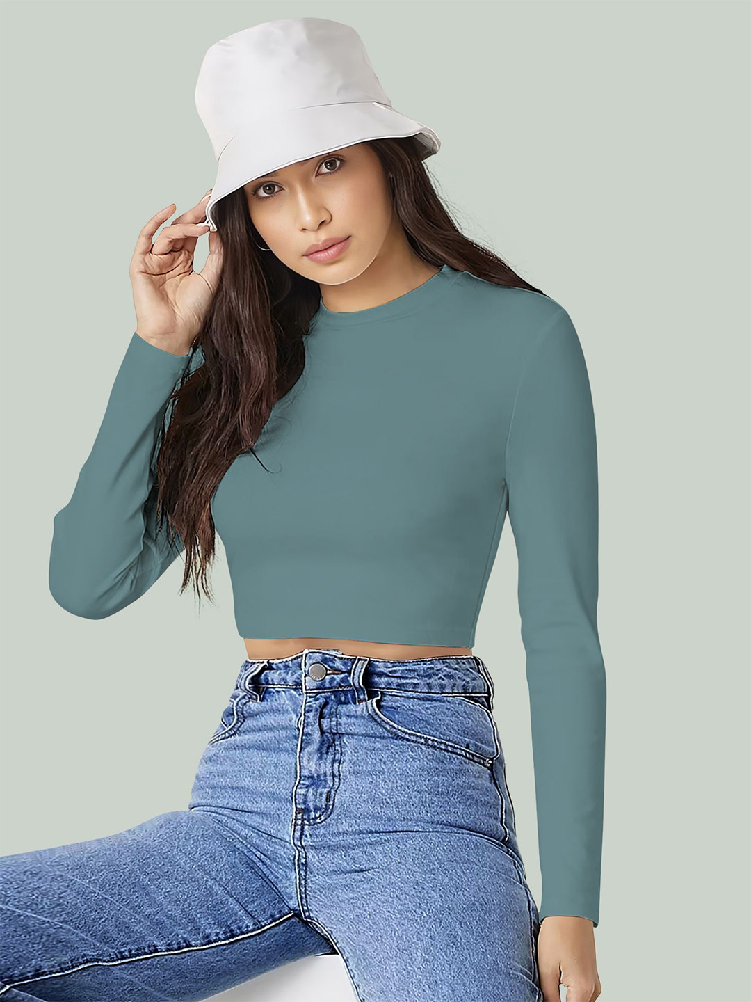 Dream Beauty Fashion top-155-tally-pista Women Solid Round Neck Full Sleeve Top