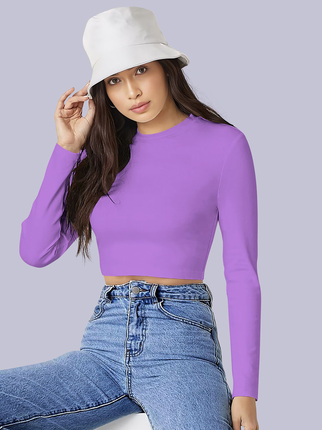 Dream Beauty Fashion top-158-tally-lavender Women Solid Long Sleeves Top