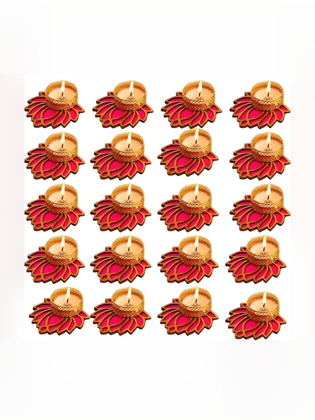 PUFFSMART Pink 20 Pieces Textured Lotus Decorative Tea Light Candle Holders